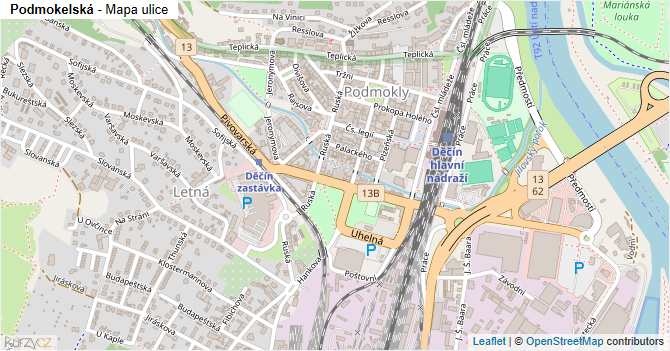 Podmokelská - mapa ulice