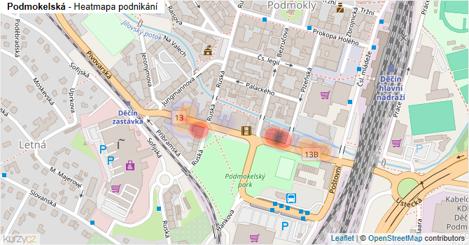Podmokelská - mapa podnikání