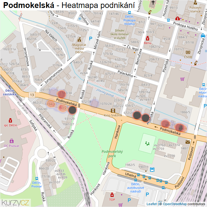 Mapa Podmokelská - Firmy v ulici.