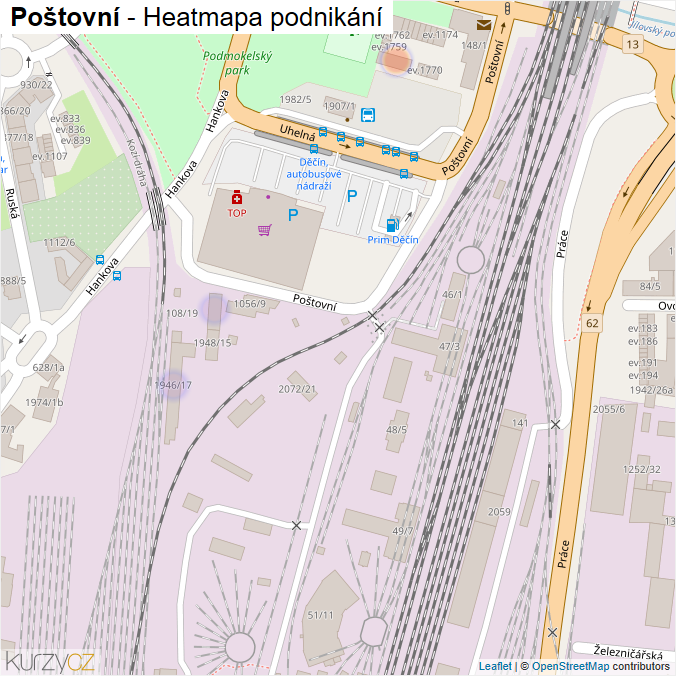 Mapa Poštovní - Firmy v ulici.