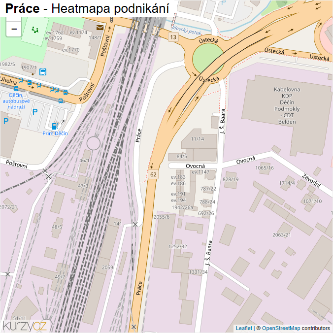 Mapa Práce - Firmy v ulici.