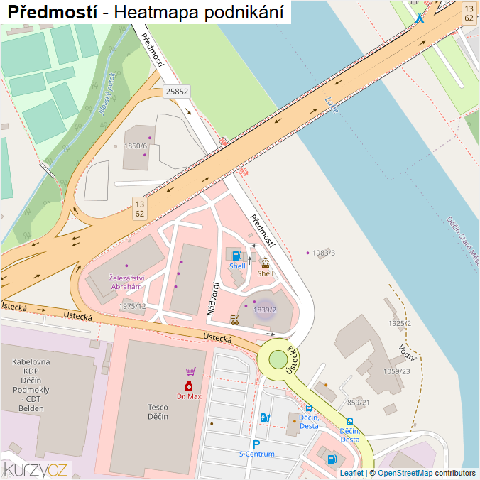Mapa Předmostí - Firmy v ulici.