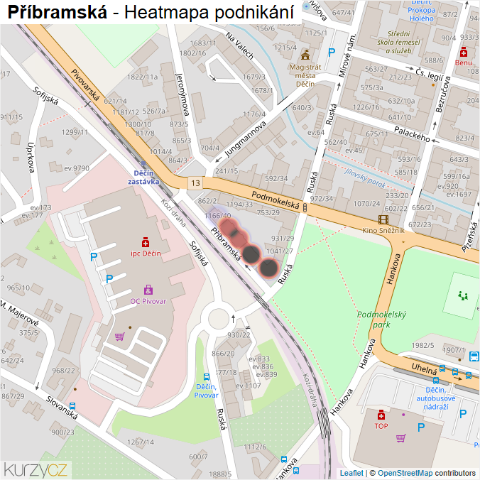 Mapa Příbramská - Firmy v ulici.