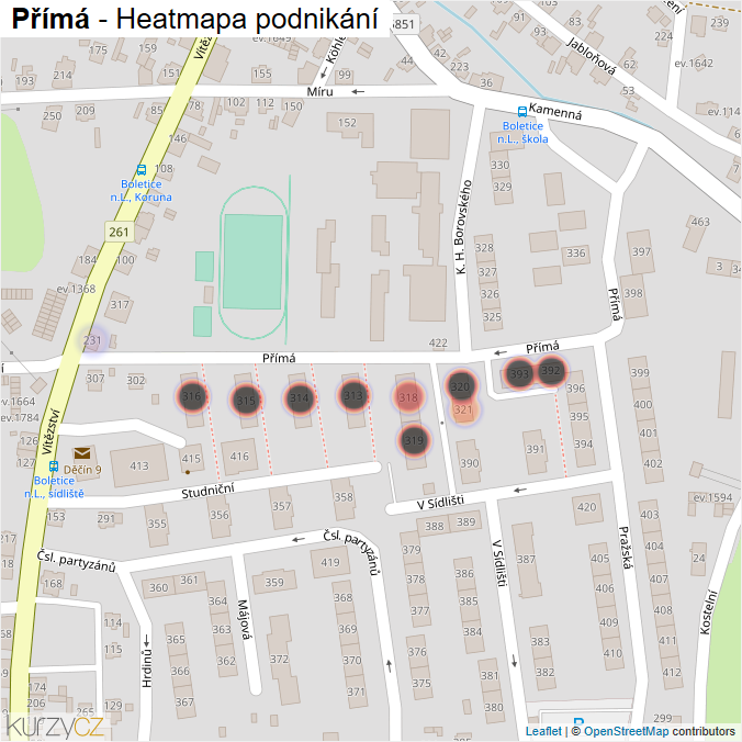 Mapa Přímá - Firmy v ulici.