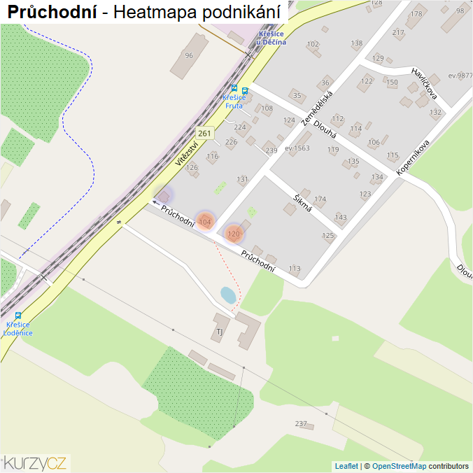 Mapa Průchodní - Firmy v ulici.