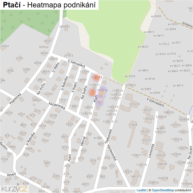Mapa Ptačí - Firmy v ulici.
