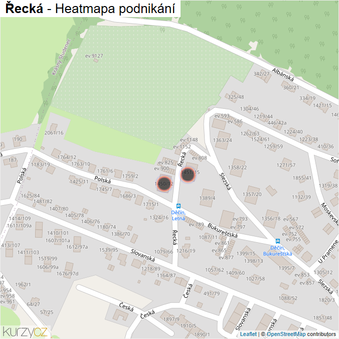 Mapa Řecká - Firmy v ulici.