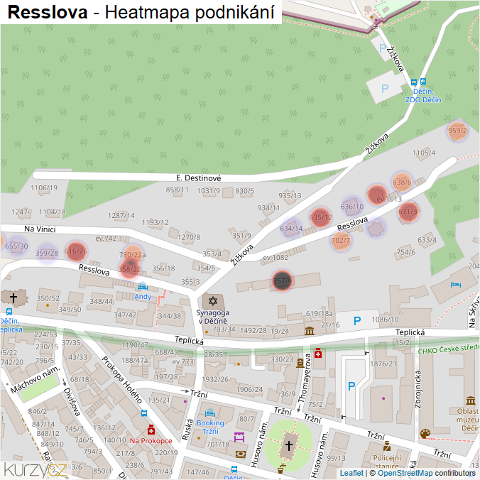 Mapa Resslova - Firmy v ulici.