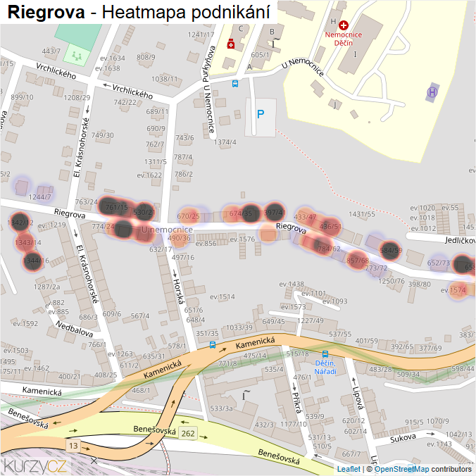 Mapa Riegrova - Firmy v ulici.