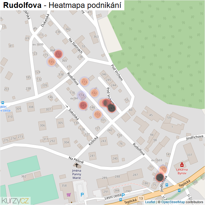 Mapa Rudolfova - Firmy v ulici.