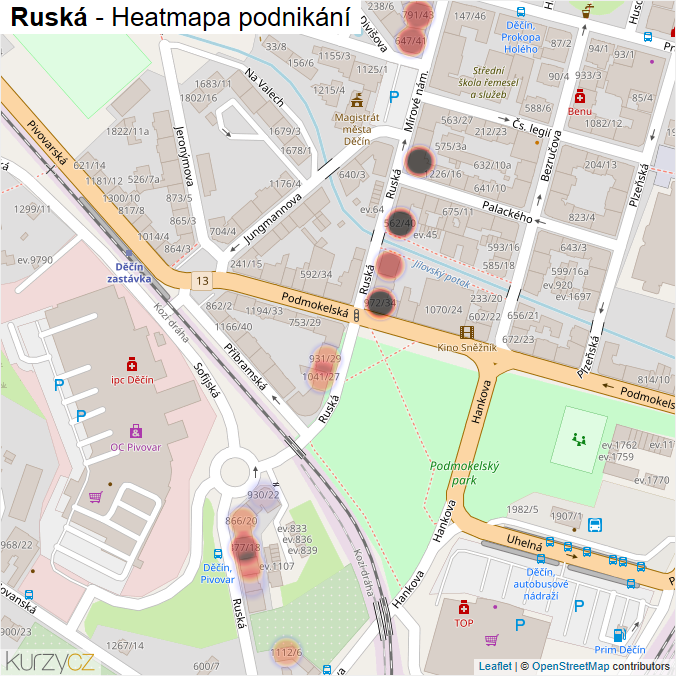 Mapa Ruská - Firmy v ulici.