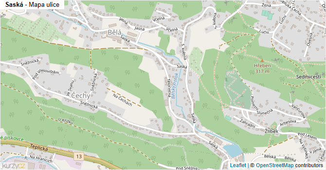 Saská - mapa ulice