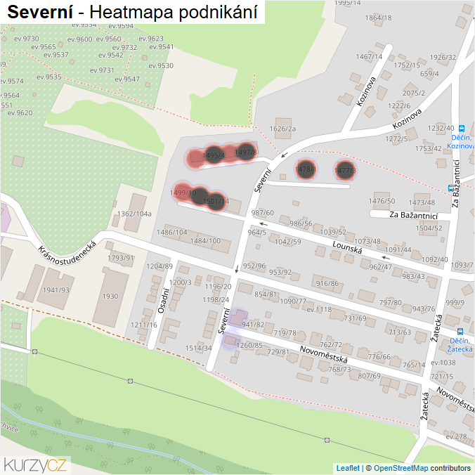 Mapa Severní - Firmy v ulici.