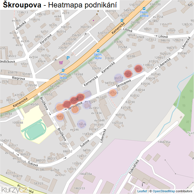 Mapa Škroupova - Firmy v ulici.