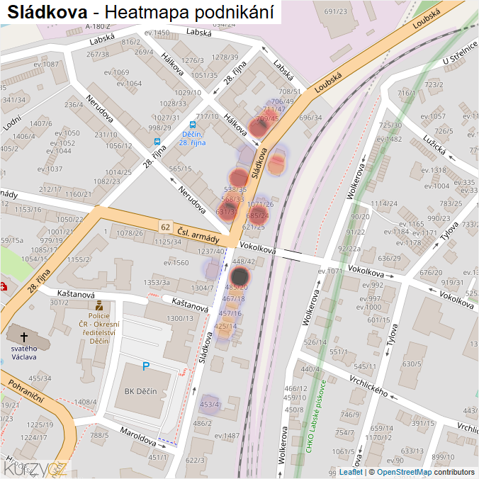 Mapa Sládkova - Firmy v ulici.