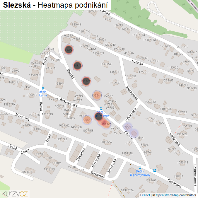 Mapa Slezská - Firmy v ulici.