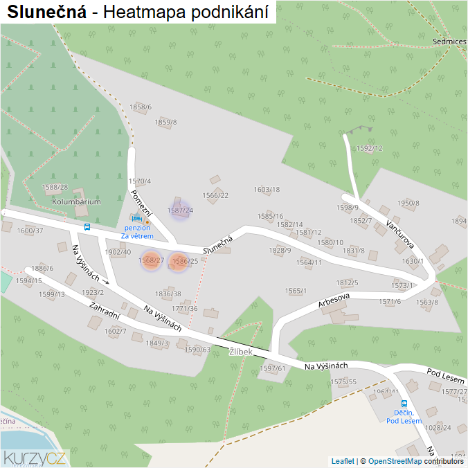 Mapa Slunečná - Firmy v ulici.