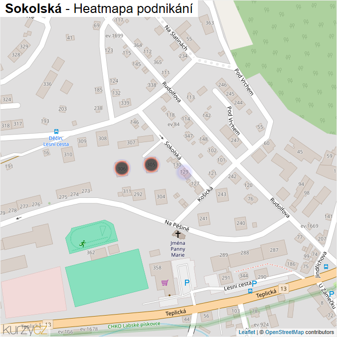 Mapa Sokolská - Firmy v ulici.