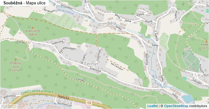 Souběžná - mapa ulice