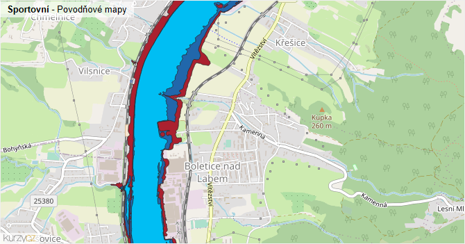 Sportovní - záplavové mapy stoleté vody