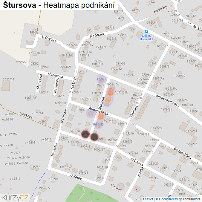 Mapa Štursova - Firmy v ulici.