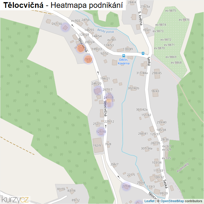 Mapa Tělocvičná - Firmy v ulici.