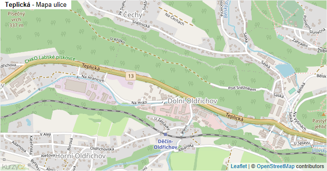 Teplická - mapa ulice