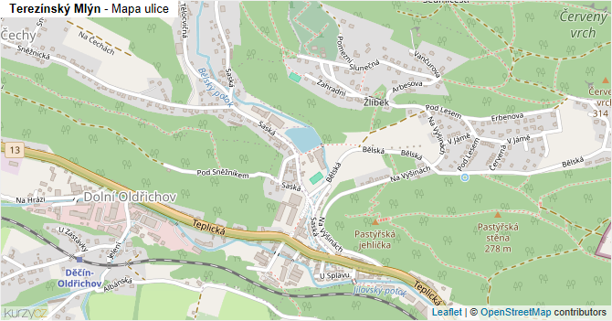 Terezínský Mlýn - mapa ulice