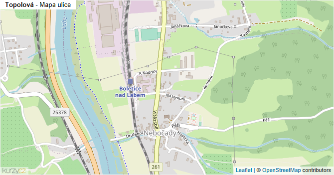 Topolová - mapa ulice