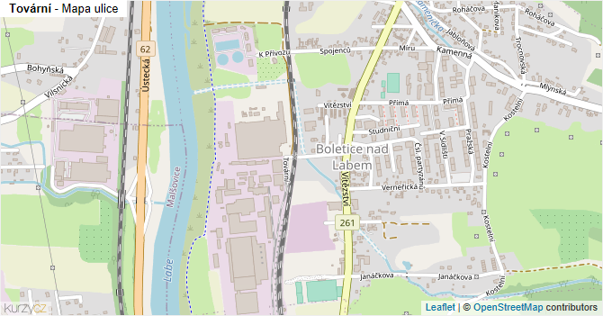 Tovární - mapa ulice