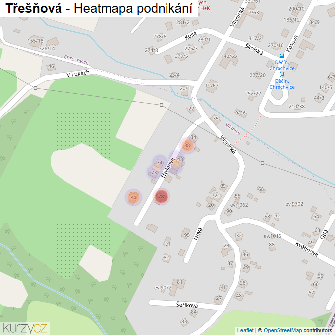 Mapa Třešňová - Firmy v ulici.