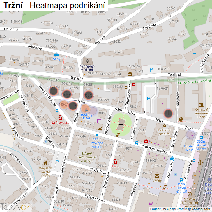 Mapa Tržní - Firmy v ulici.