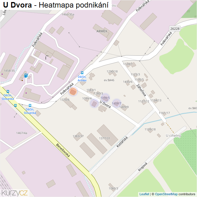 Mapa U Dvora - Firmy v ulici.