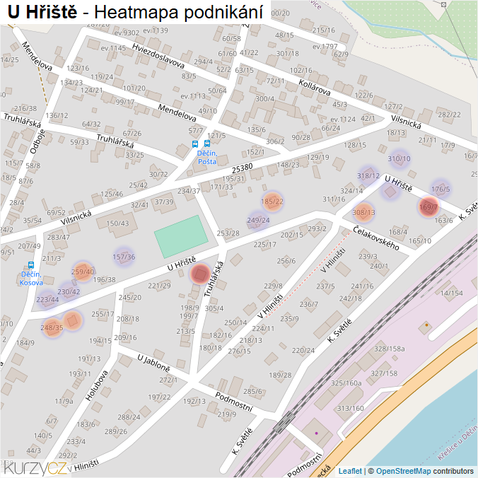 Mapa U Hřiště - Firmy v ulici.