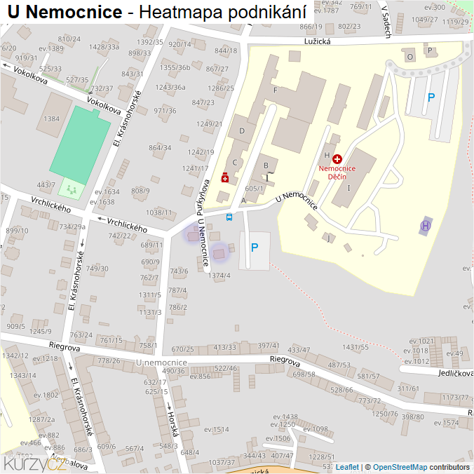 Mapa U Nemocnice - Firmy v ulici.