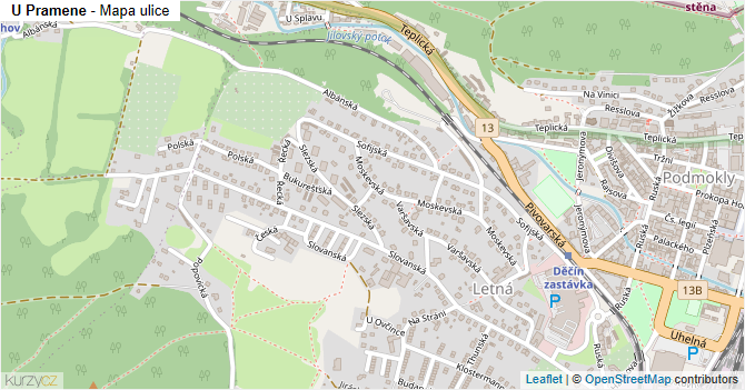 U Pramene - mapa ulice