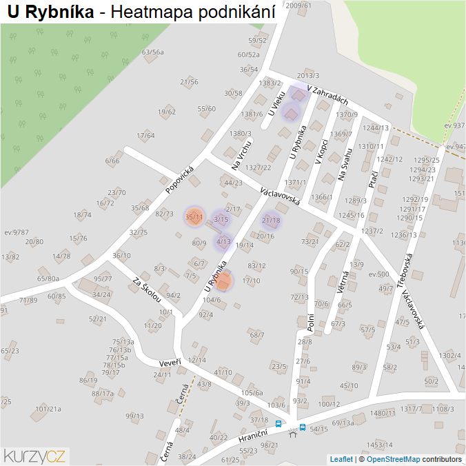 Mapa U Rybníka - Firmy v ulici.