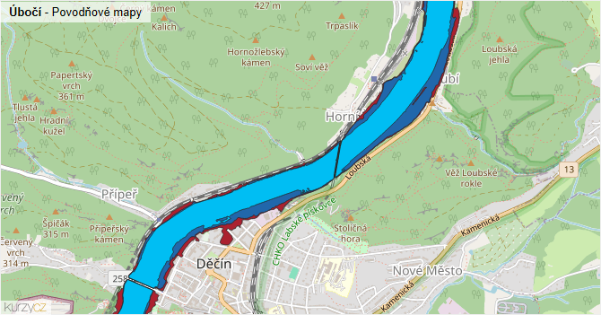 Úbočí - záplavové mapy stoleté vody