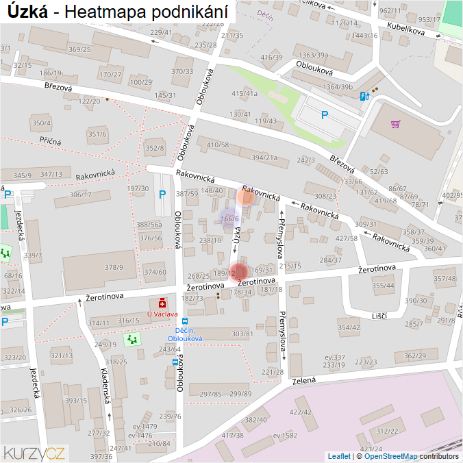 Mapa Úzká - Firmy v ulici.