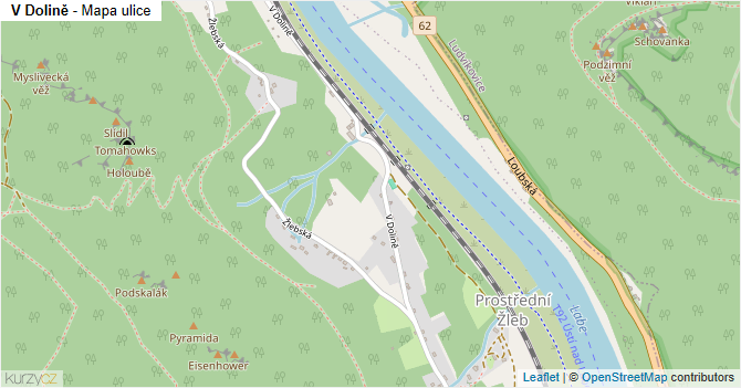 V Dolině - mapa ulice