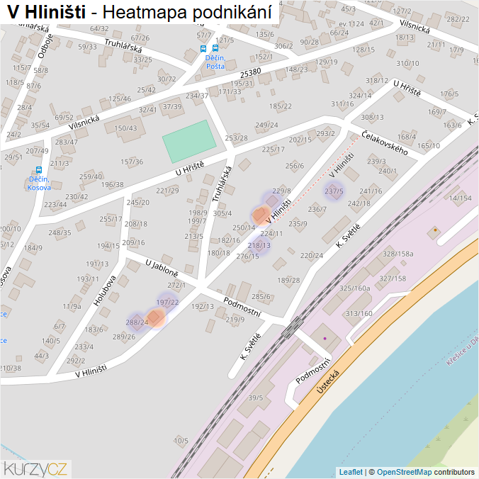 Mapa V Hliništi - Firmy v ulici.