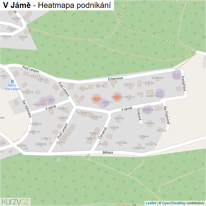Mapa V Jámě - Firmy v ulici.