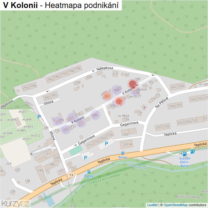 Mapa V Kolonii - Firmy v ulici.