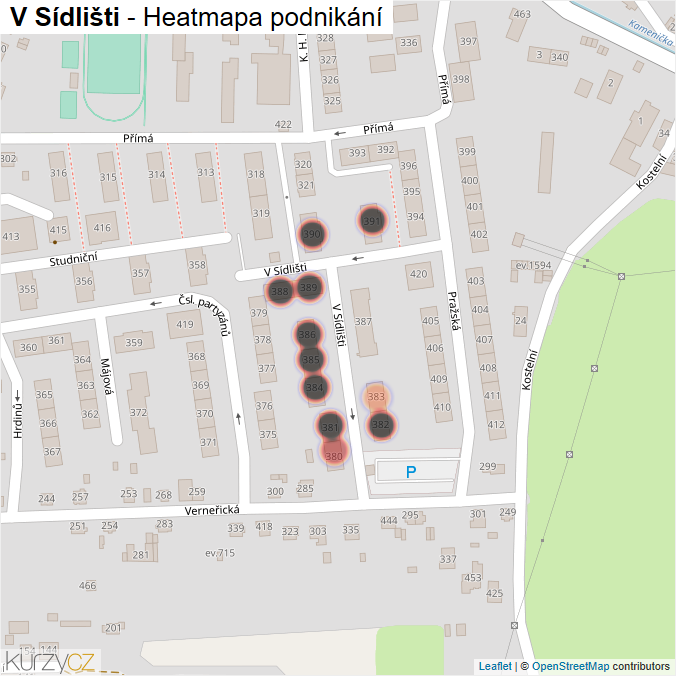 Mapa V Sídlišti - Firmy v ulici.