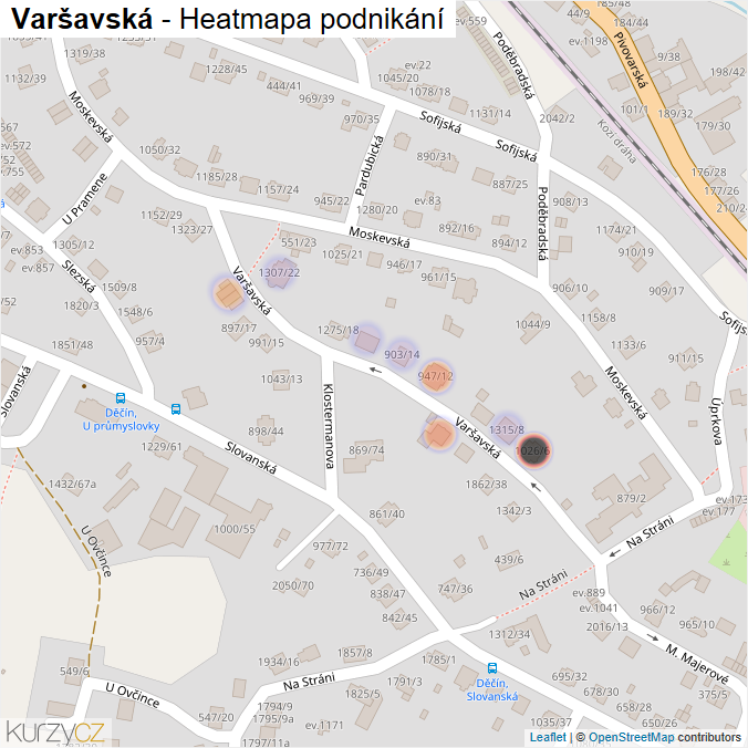 Mapa Varšavská - Firmy v ulici.