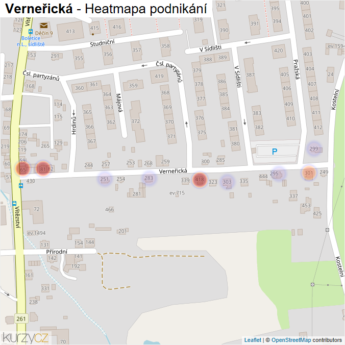 Mapa Verneřická - Firmy v ulici.