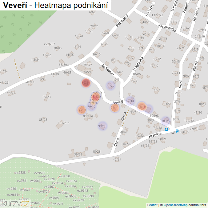 Mapa Veveří - Firmy v ulici.