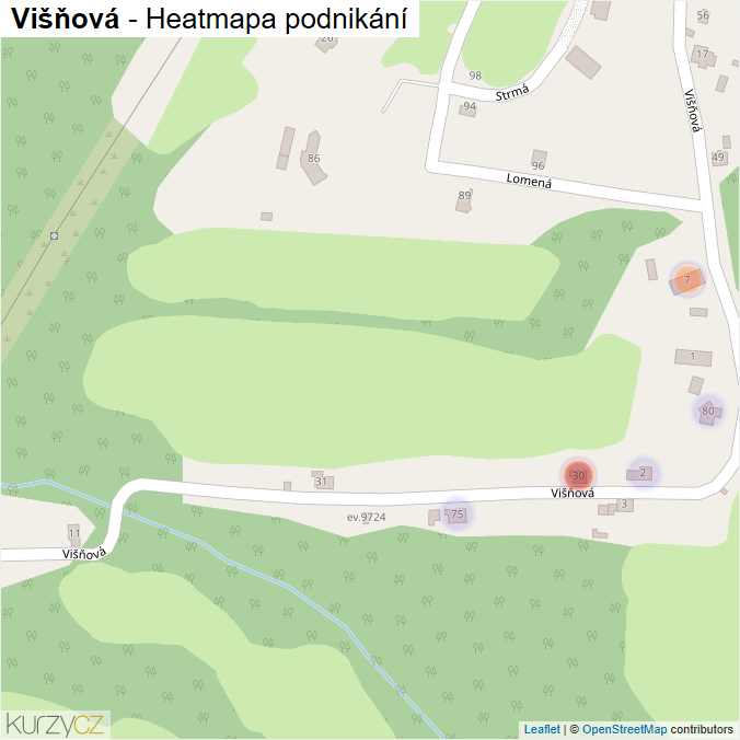 Mapa Višňová - Firmy v ulici.