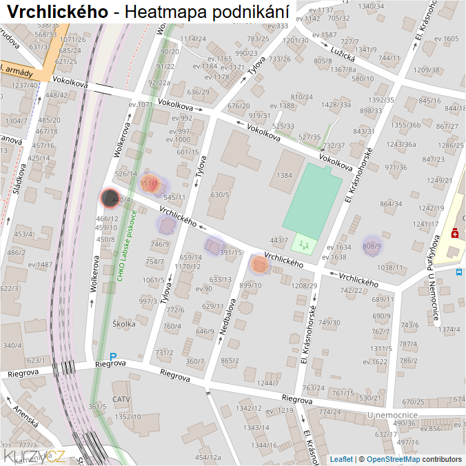 Mapa Vrchlického - Firmy v ulici.