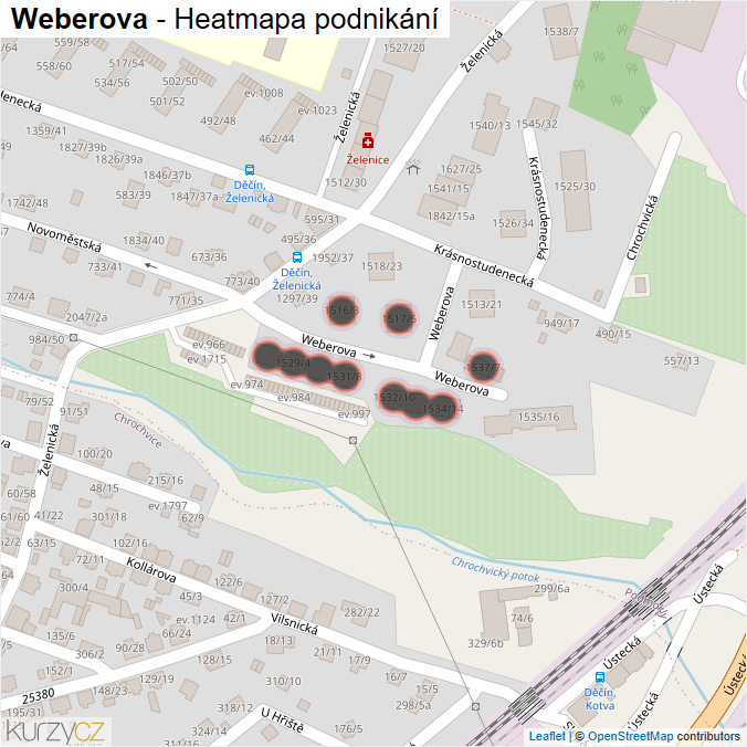 Mapa Weberova - Firmy v ulici.